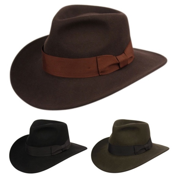 Unisex Brown Wool Indiana Jones Fedora Hat - Picture 2 of 4
